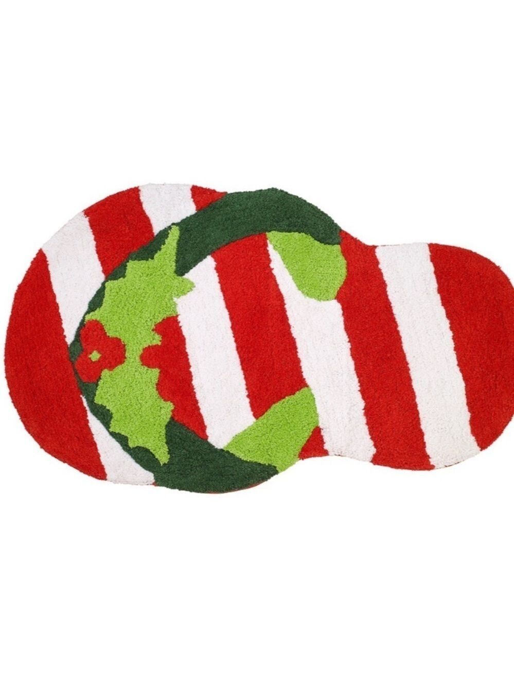 Avanti Flip Flop Festive Red White Stripe Holly Holiday Rug Bath Mat NEW!